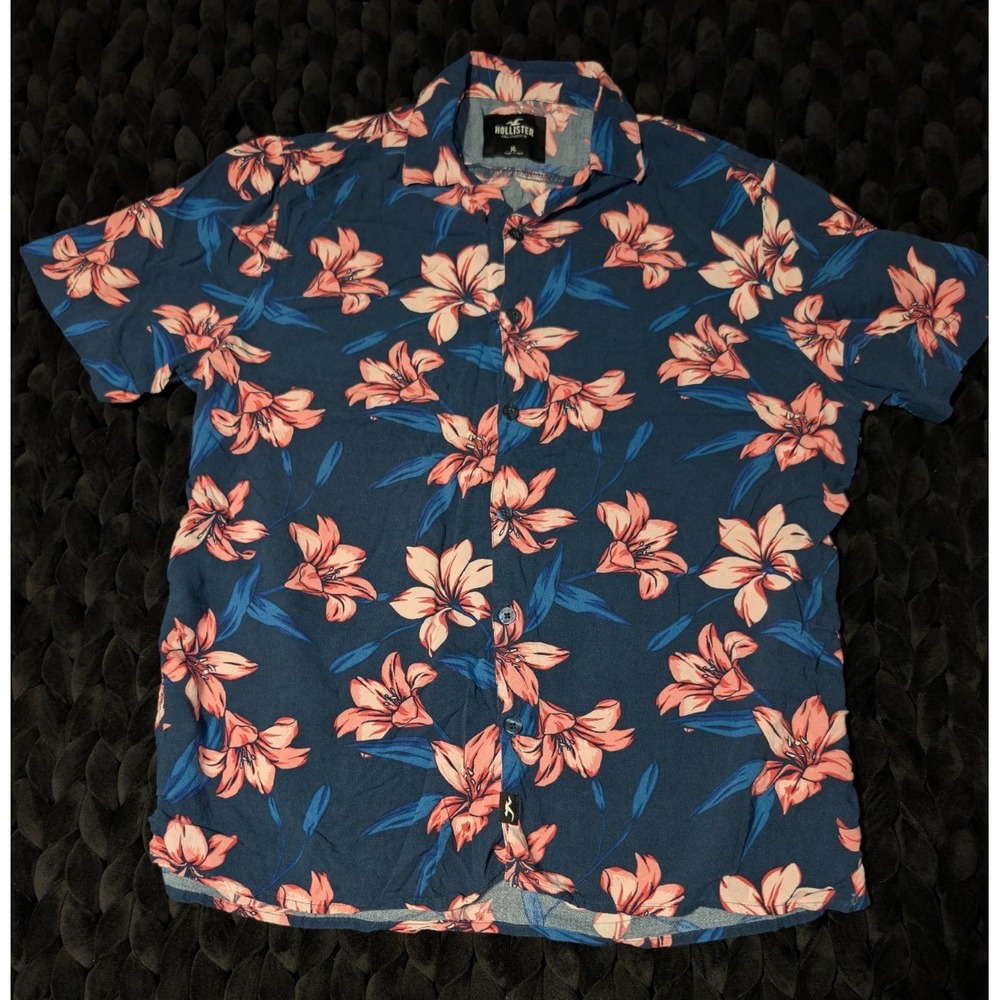 Hollister California Mens Tropical Floral Print Short Sleeve Button Down Shirt